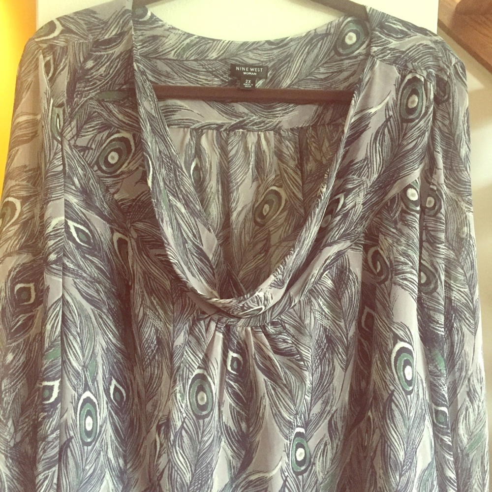 NINE WEST Peacock Fall Suiting Blouse Cowl Neck